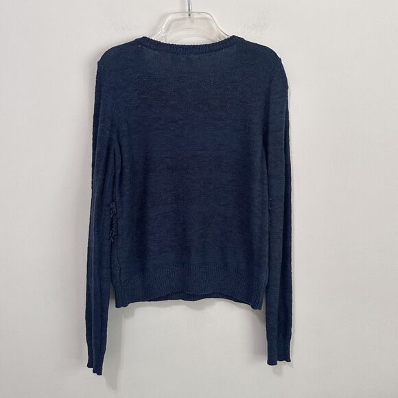 Anthropologie Moth Sweater S Bramble Textured Fringe Alpaca Blend Blue Casual - Picture 9 of 10